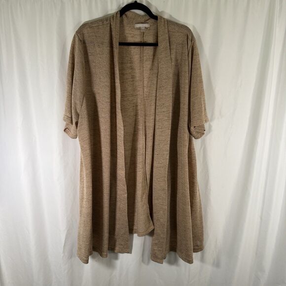 Woman Within Cardigan Women's 4X 34 36 Brown Open Front Linen Blend Short Sleeve - Picture 1 of 11